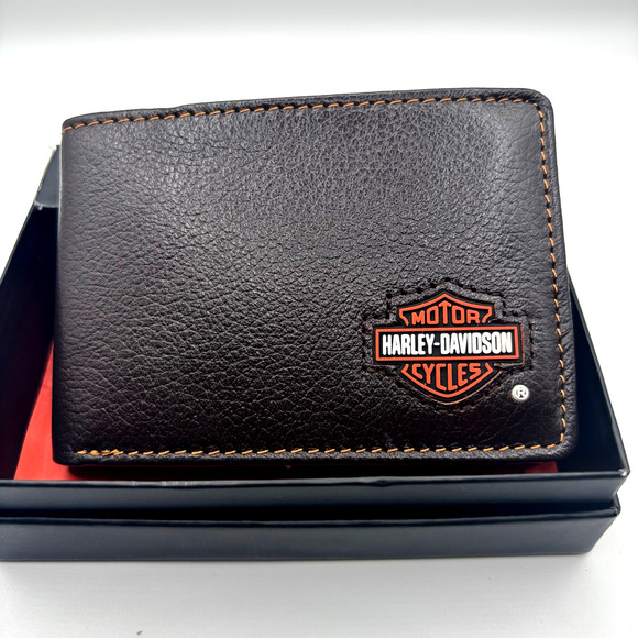 Harley Davidson Mens Genuine Leather RFID Bifold Wallet MWM079/01 Brown - Picture 12 of 13